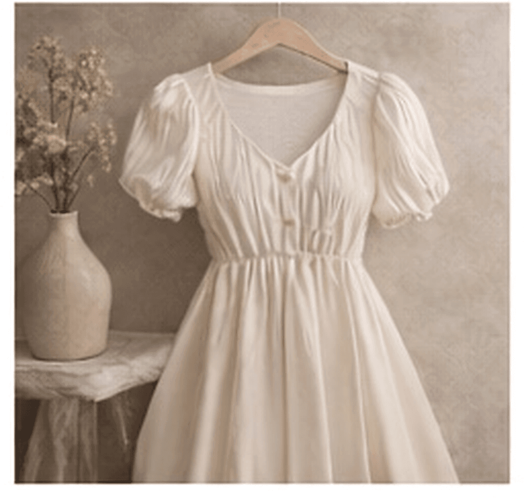 パフスリーブワンピース（ホワイト）