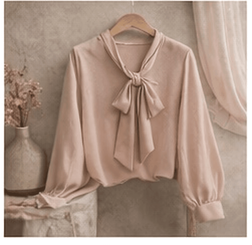 ボウタイブラウス（ピンクベージュ）
